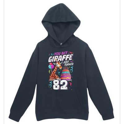 You Bet Giraffe I Just Turned 82 Funny 82nd Birthday Urban Pullover Hoodie