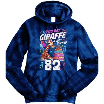 You Bet Giraffe I Just Turned 82 Funny 82nd Birthday Tie Dye Hoodie