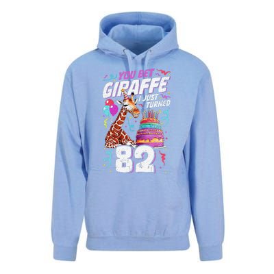 You Bet Giraffe I Just Turned 82 Funny 82nd Birthday Unisex Surf Hoodie