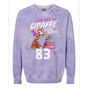 You Bet Giraffe I Just Turned 83 Funny 83rd Birthday Colorblast Crewneck Sweatshirt