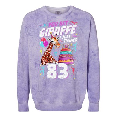 You Bet Giraffe I Just Turned 83 Funny 83rd Birthday Colorblast Crewneck Sweatshirt