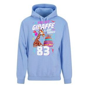 You Bet Giraffe I Just Turned 83 Funny 83rd Birthday Unisex Surf Hoodie