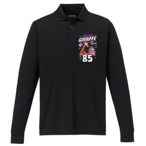 You Bet Giraffe I Just Turned 85 Funny 85th Birthday Performance Long Sleeve Polo