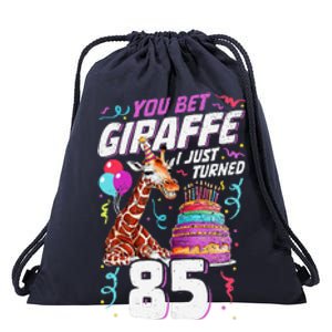 You Bet Giraffe I Just Turned 85 Funny 85th Birthday Drawstring Bag