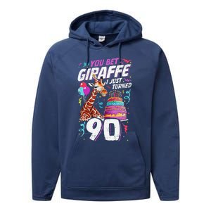 You Bet Giraffe I Just Turned 90 Funny 90th Birthday Performance Fleece Hoodie