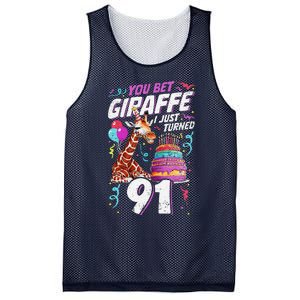 You Bet Giraffe I Just Turned 91 Funny 91st Birthday Mesh Reversible Basketball Jersey Tank