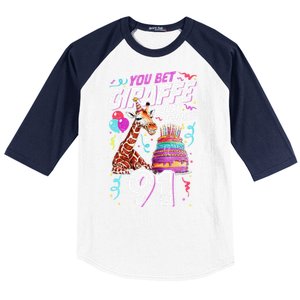 You Bet Giraffe I Just Turned 91 Funny 91st Birthday Baseball Sleeve Shirt