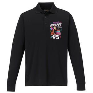 You Bet Giraffe I Just Turned 95 Funny 95th Birthday Performance Long Sleeve Polo