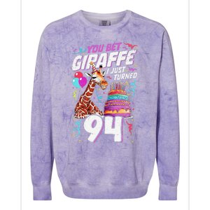 You Bet Giraffe I Just Turned 94 Funny 94th Birthday Colorblast Crewneck Sweatshirt