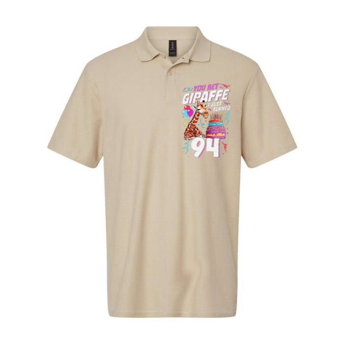 You Bet Giraffe I Just Turned 94 Funny 94th Birthday Softstyle Adult Sport Polo