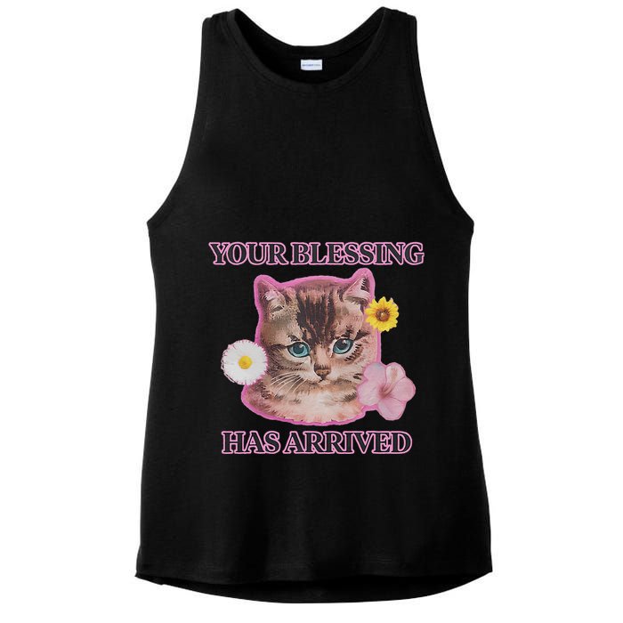 Your Blessing Has Arrived Cat & Funny Silly Catr Blessing Has Arrived Cat & Funn Ladies PosiCharge Tri-Blend Wicking Tank