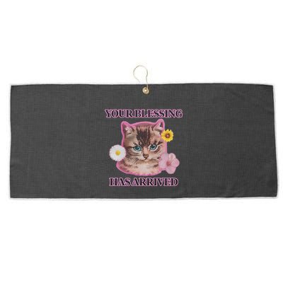 Your Blessing Has Arrived Cat & Funny Silly Catr Blessing Has Arrived Cat & Funn Large Microfiber Waffle Golf Towel