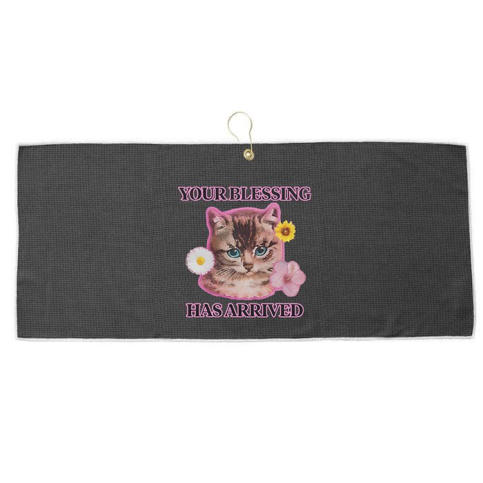 Your Blessing Has Arrived Cat & Funny Silly Catr Blessing Has Arrived Cat & Funn Large Microfiber Waffle Golf Towel