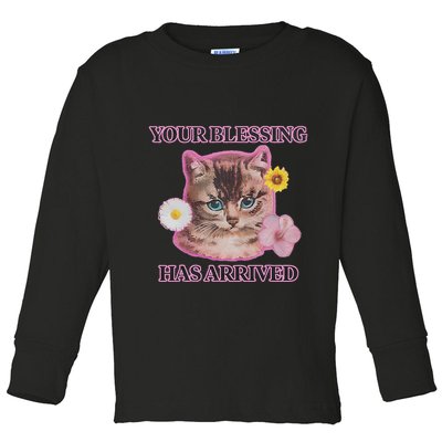 Your Blessing Has Arrived Cat & Funny Silly Catr Blessing Has Arrived Cat & Funn Toddler Long Sleeve Shirt
