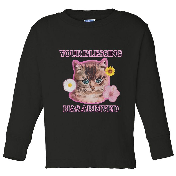 Your Blessing Has Arrived Cat & Funny Silly Catr Blessing Has Arrived Cat & Funn Toddler Long Sleeve Shirt