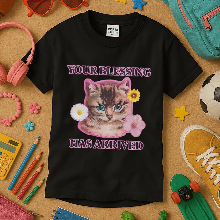 Your Blessing Has Arrived Cat & Funny Silly Catr Blessing Has Arrived Cat & Funn Kids T-Shirt