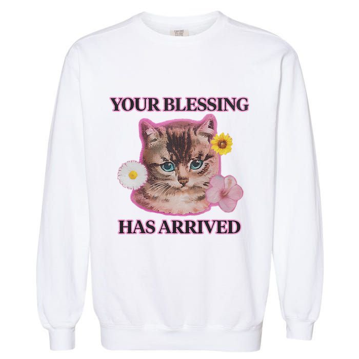 Your Blessing Has Arrived Cat & Funny Silly Catr Blessing Has Arrived Cat & Funn Garment-Dyed Sweatshirt