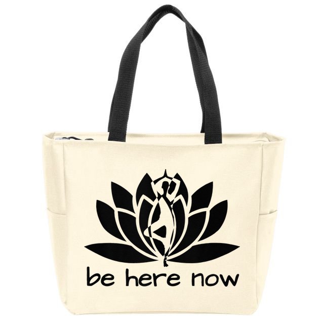 Yoga Be Here Now Fitness Workout Namaste Lotus For Women Zip Tote Bag