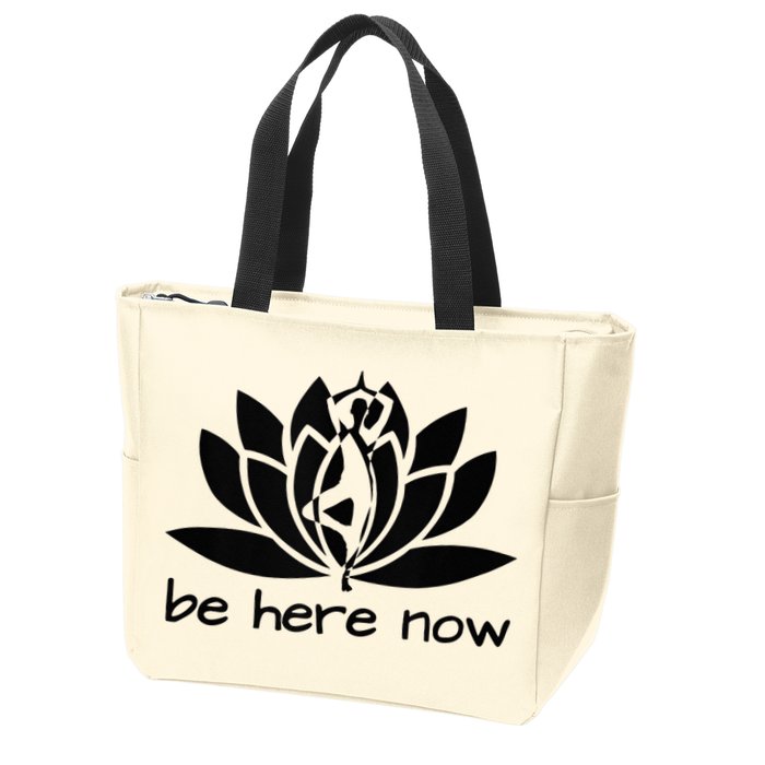 Yoga Be Here Now Fitness Workout Namaste Lotus For Women Zip Tote Bag