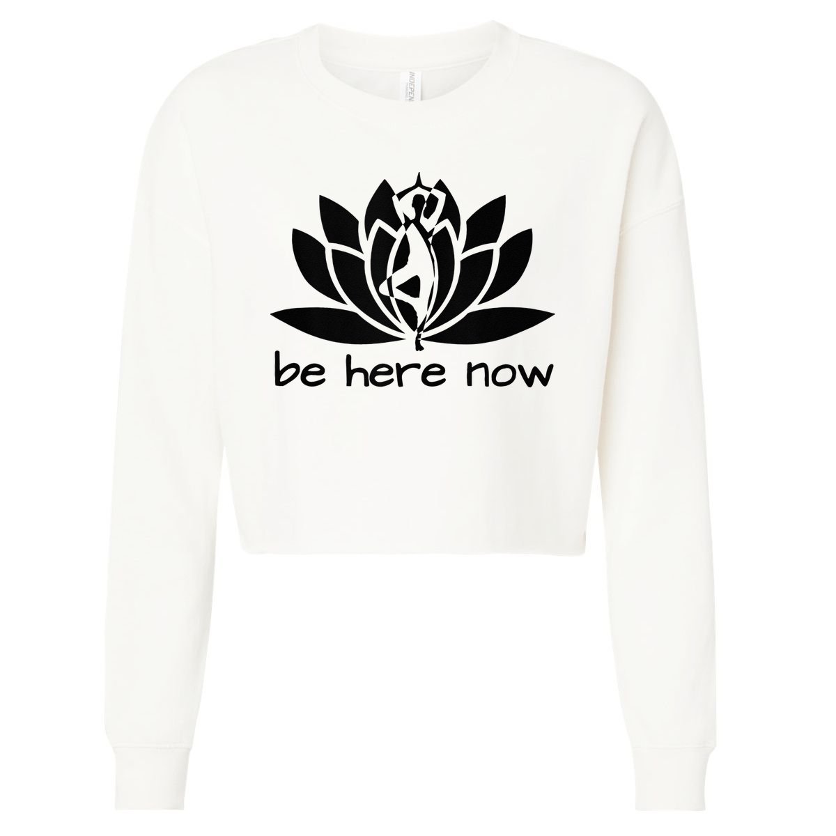 Yoga Be Here Now Fitness Workout Namaste Lotus For Women Cropped Pullover Crew