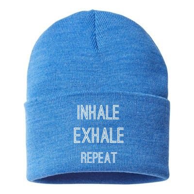 Yoga Breathing Inhale Exhale Repeat Gift Sustainable Knit Beanie