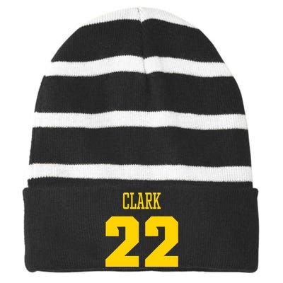 You Break It You Own It Clark 22 Iowa  Striped Beanie with Solid Band