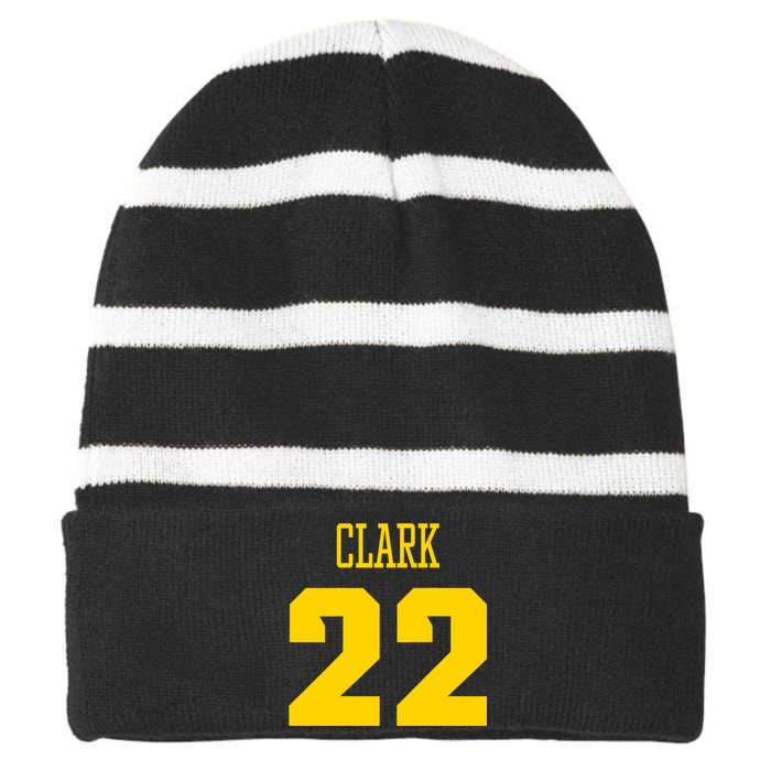 You Break It You Own It Clark 22 Iowa  Striped Beanie with Solid Band