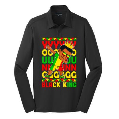 Young Black King Melanin African Juneteenth 1865 Gift Silk Touch Performance Long Sleeve Polo