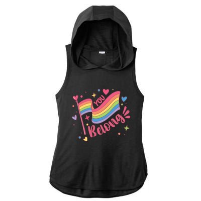 You Belong Lgbtq Ally Pride Ladies PosiCharge Tri-Blend Wicking Draft Hoodie Tank