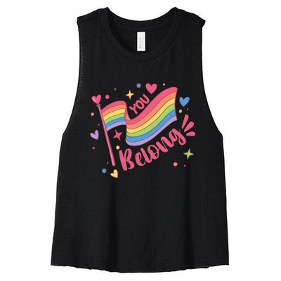 You Belong Lgbtq Ally Pride Women's Racerback Cropped Tank