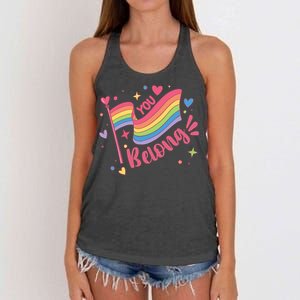 You Belong Lgbtq Ally Pride Women's Knotted Racerback Tank