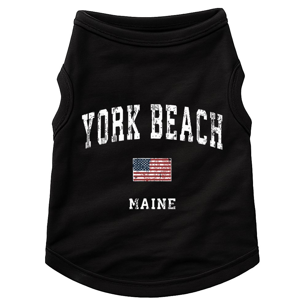 York Beach Maine Me Vintage American Flag Sports Design Doggie Tank