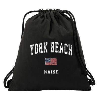 York Beach Maine Me Vintage American Flag Sports Design Drawstring Bag