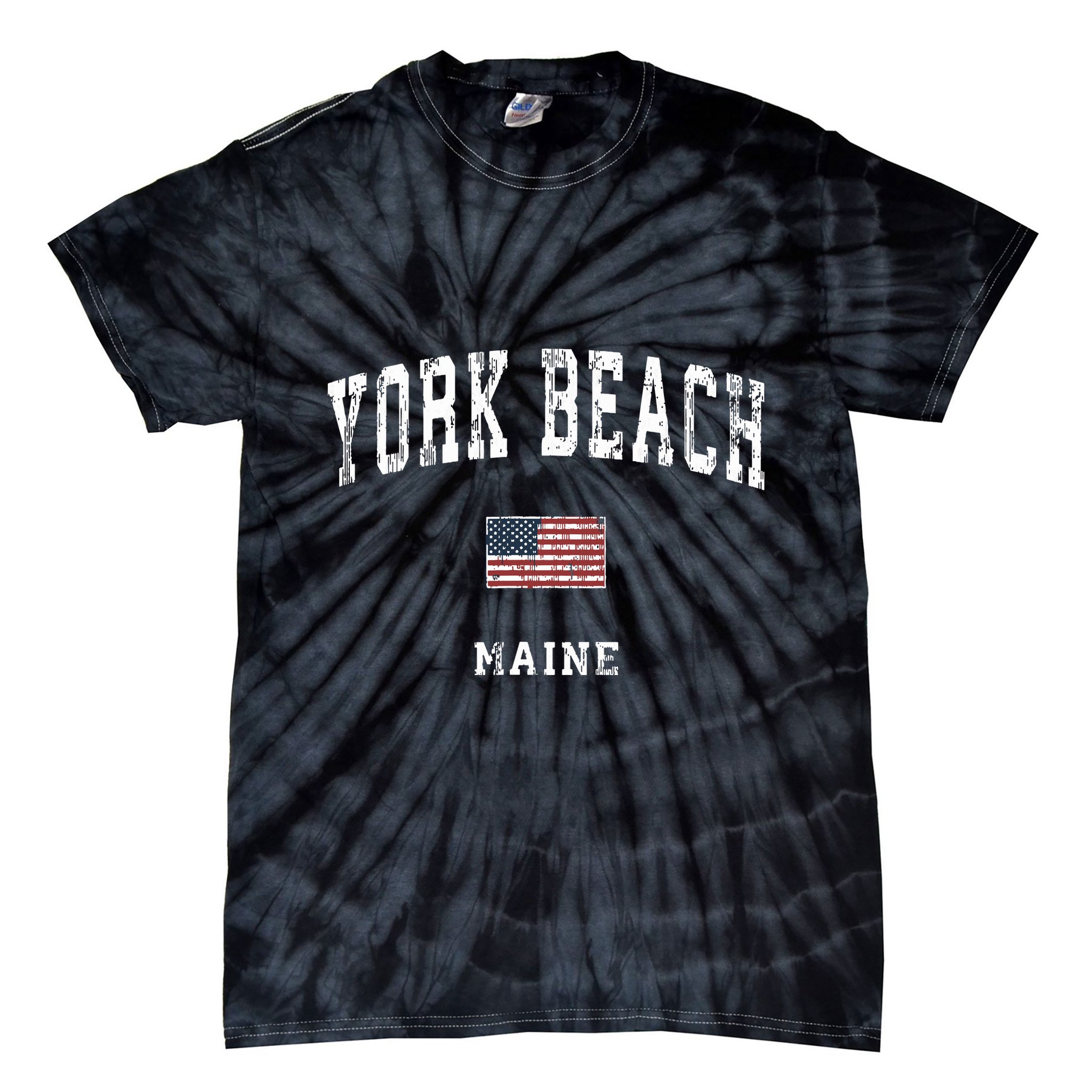 York Beach Maine Me Vintage American Flag Sports Design Tie-Dye T-Shirt