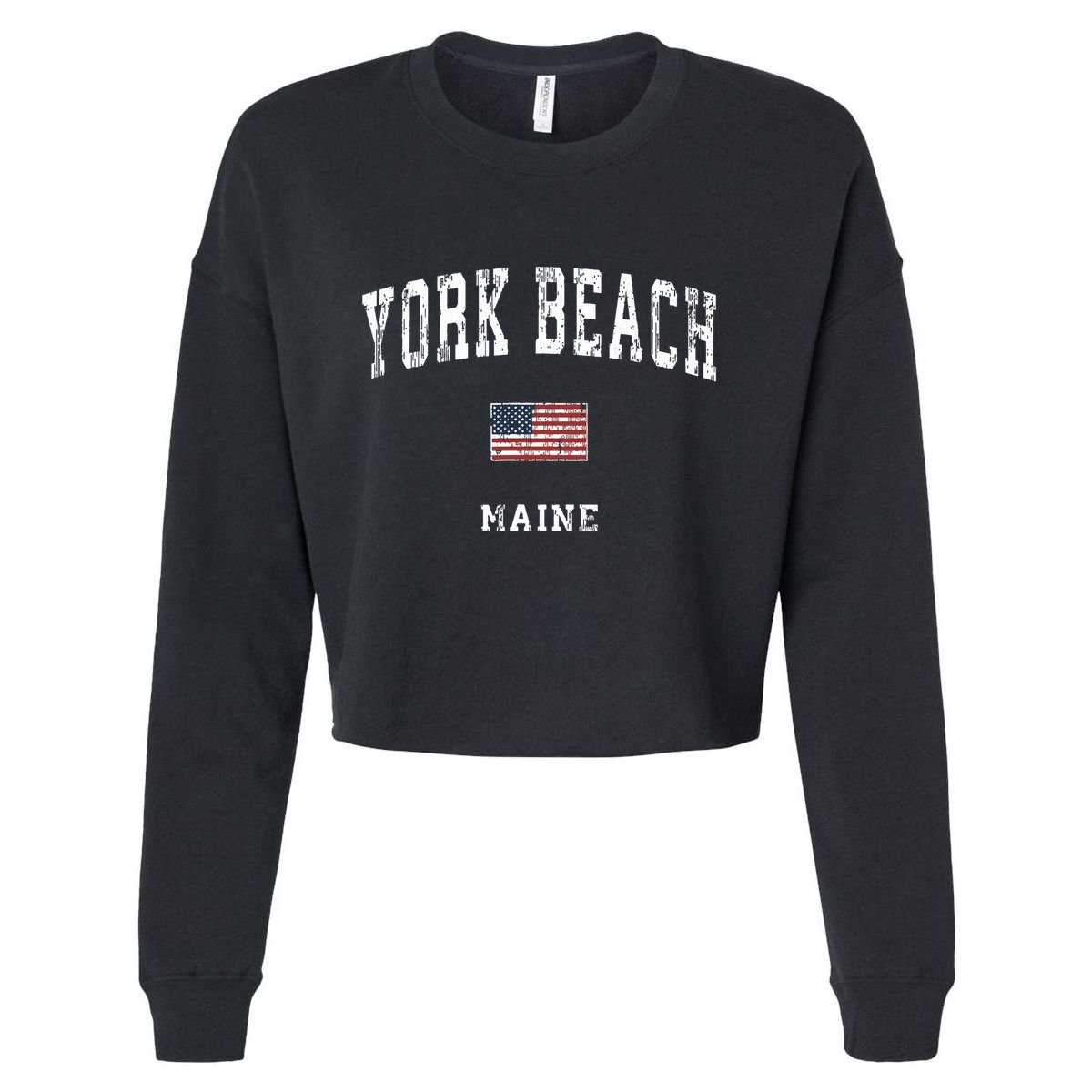York Beach Maine Me Vintage American Flag Sports Design Cropped Pullover Crew