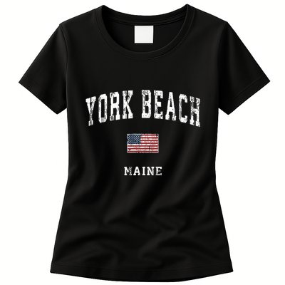 York Beach Maine Me Vintage American Flag Sports Design Womens T-Shirt