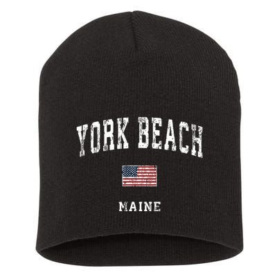 York Beach Maine Me Vintage American Flag Sports Design Short Acrylic Beanie