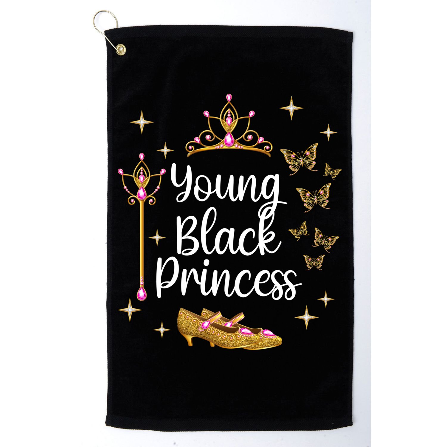 Young Black Princess Afro Natural Hair Black Girl Juneteenth Gift Golf Towel