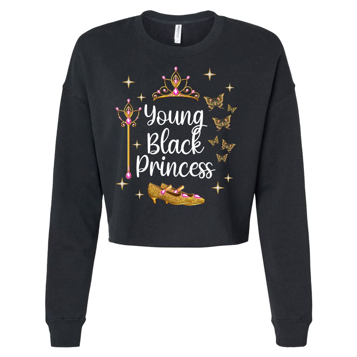 Young Black Princess Afro Natural Hair Black Girl Juneteenth Gift Cropped Pullover Crew