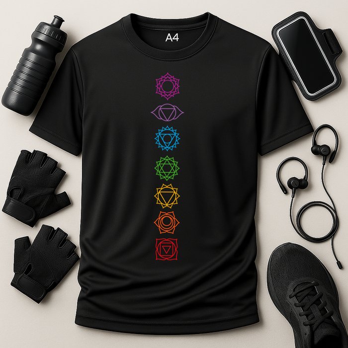 Yogi Back Print Chakras Aligned Yoga Lover Gift Cooling Performance Crew T-Shirt