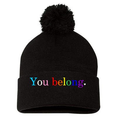 You Belong Rainbow Support Respect LGBT Gay Pride LGBTQ Pom Pom 12in Knit Beanie