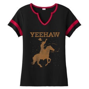 Yeehaw Bull Riding Texas Funny Western Cowboy Gift Cowboy Ladies Halftime Notch Neck Tee