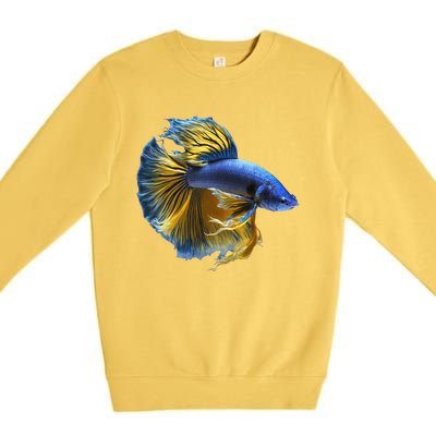 Yellow & Blue Siamese Fighting Betta Fish Aquarium Owner Premium Crewneck Sweatshirt