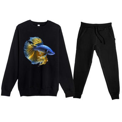 Yellow & Blue Siamese Fighting Betta Fish Aquarium Owner Premium Crewneck Sweatsuit Set