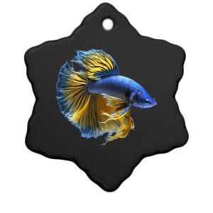 Yellow & Blue Siamese Fighting Betta Fish Aquarium Owner Ceramic Star Ornament