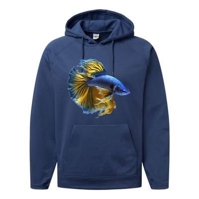 Yellow & Blue Siamese Fighting Betta Fish Aquarium Owner Performance Fleece Hoodie