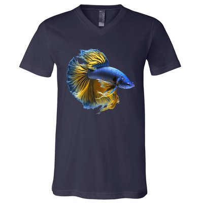 Yellow & Blue Siamese Fighting Betta Fish Aquarium Owner V-Neck T-Shirt