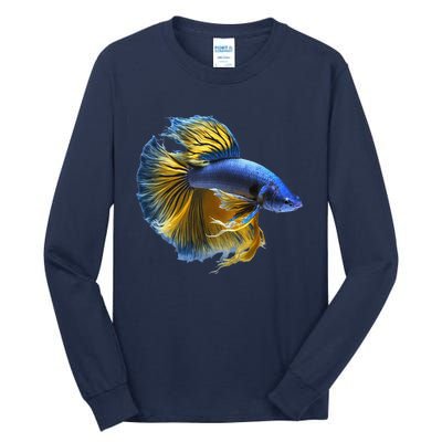 Yellow & Blue Siamese Fighting Betta Fish Aquarium Owner Tall Long Sleeve T-Shirt