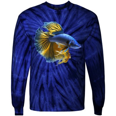 Yellow & Blue Siamese Fighting Betta Fish Aquarium Owner Tie-Dye Long Sleeve Shirt