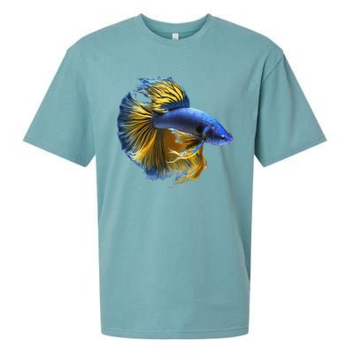 Yellow & Blue Siamese Fighting Betta Fish Aquarium Owner Sueded Cloud Jersey T-Shirt